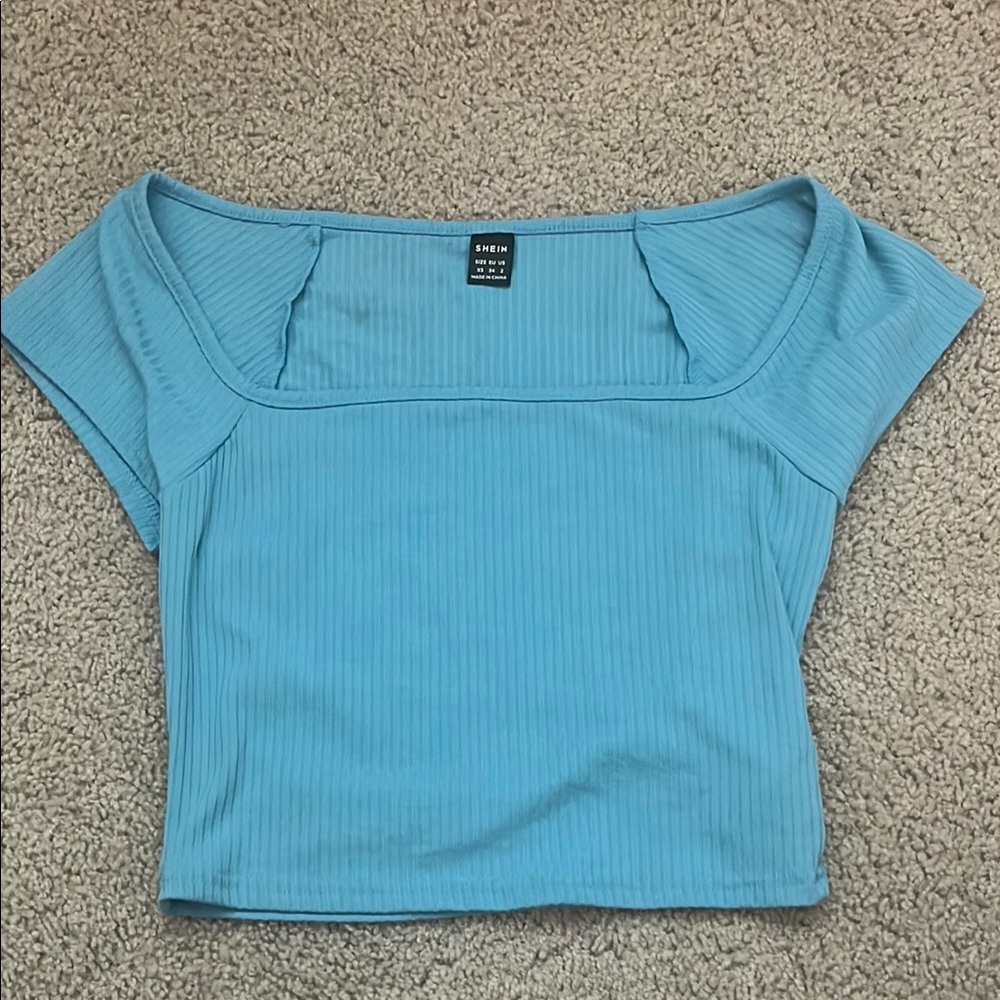 Shein Light Blue Ribbed Crop Top